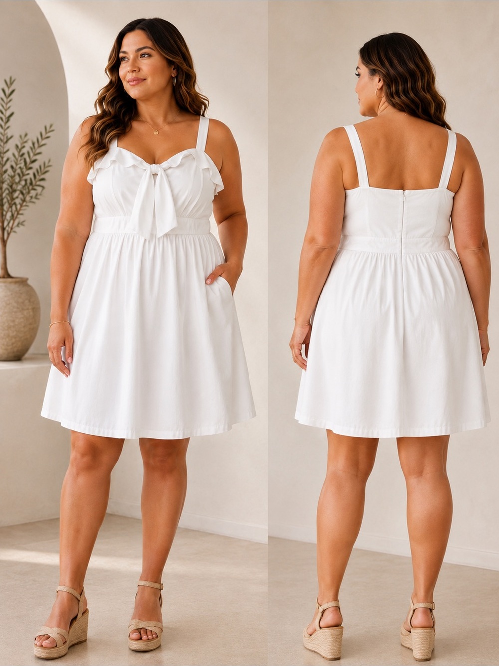 Lane Bryant White Tie Front Ruffle Dress Size 14 NWT